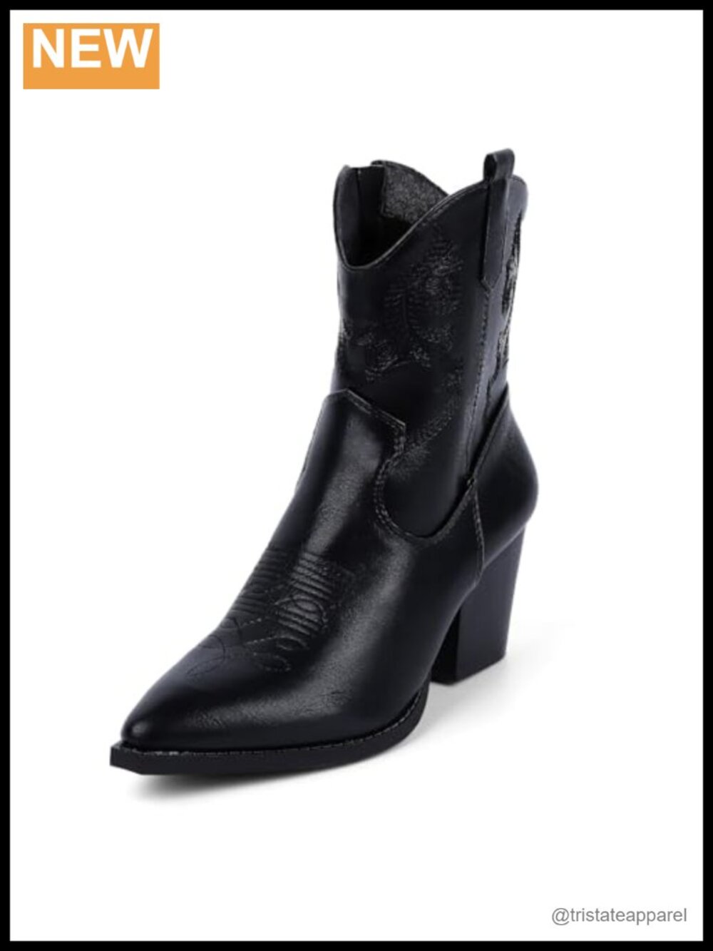 Women Ankle Cowboy Boots Pointed Toe Chunky Heel Embroidery Zipper Pull On
